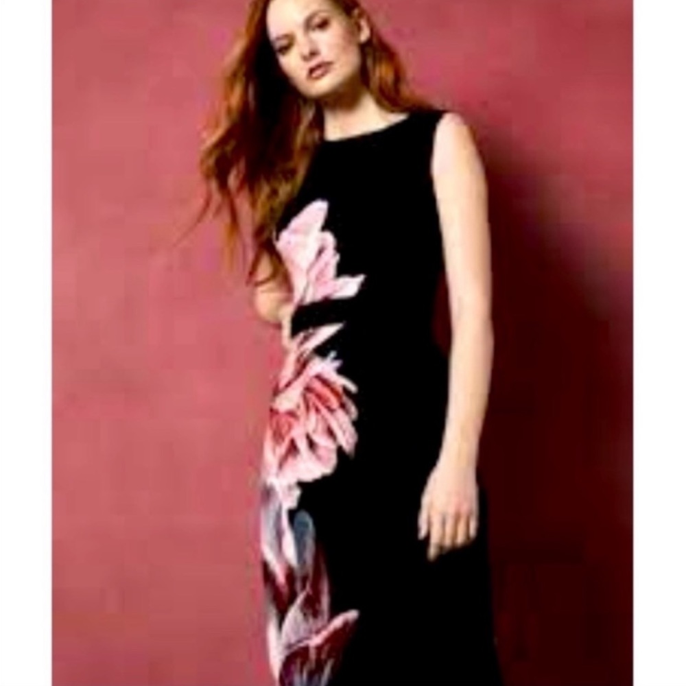 Ted Baker Black and Pink Floral Midi Dress